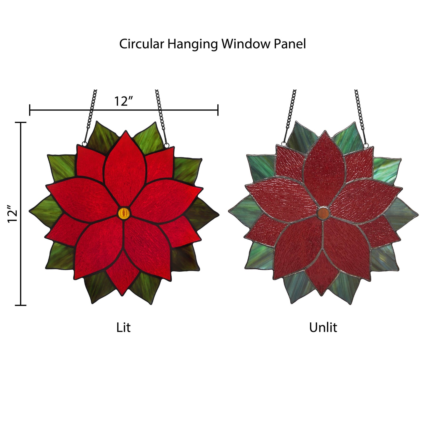 12"H Mary Red Holiday Poinsettia Stained Glass Window Panel