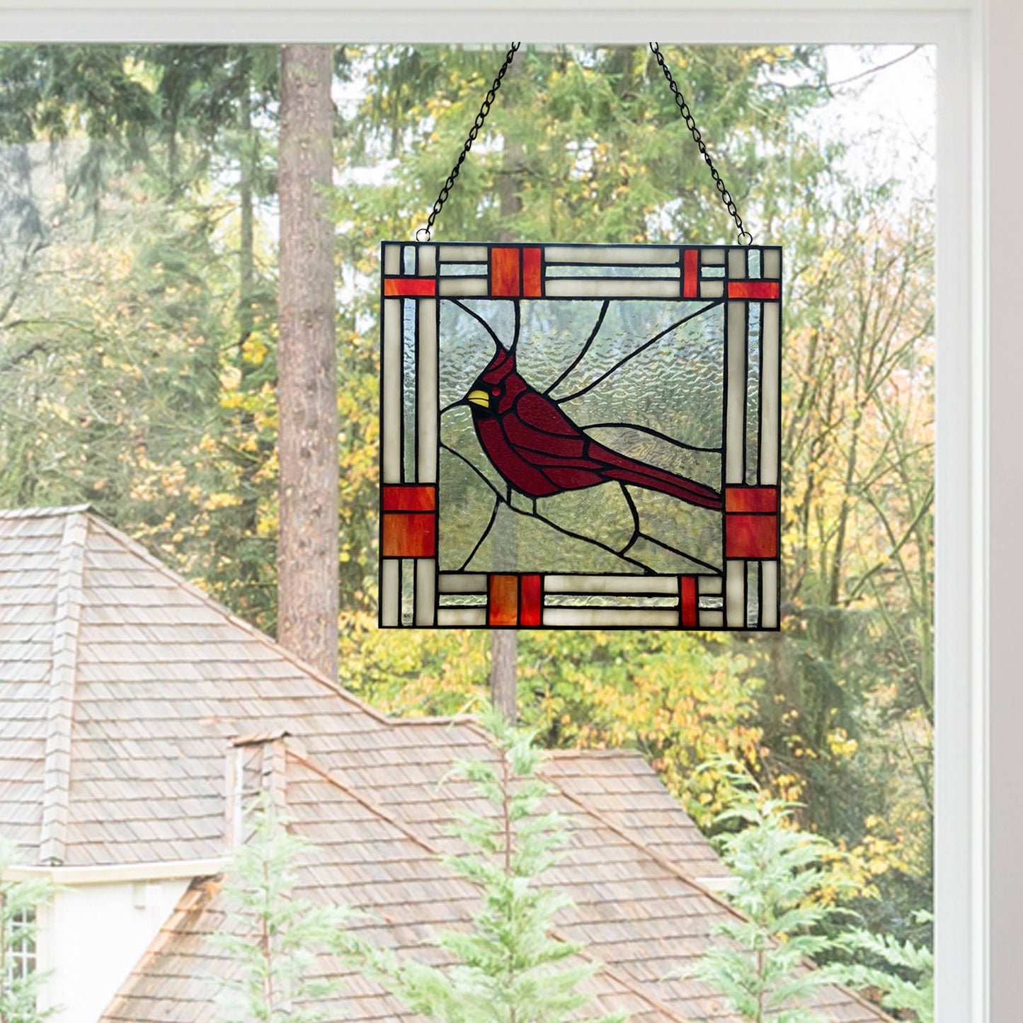 11"H Clara the Cardinal Red Stained Glass Window Panel