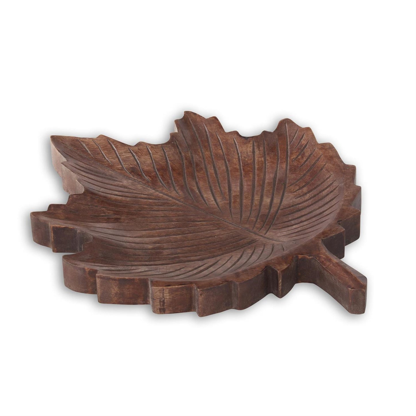 11 Inch Wood Carved Leaf Tray