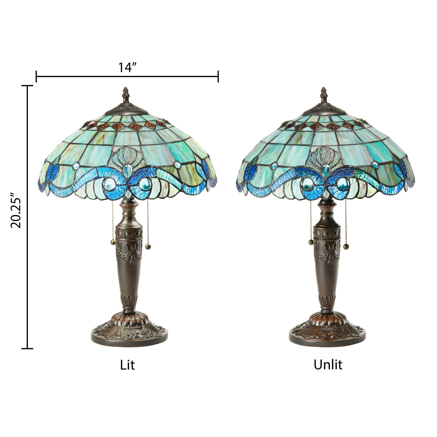 20"H Jasmine Blue  & Green Stained Glass Table Lamp