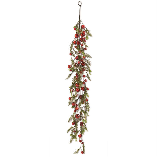 63 Inch Snowy Pine w/Red Jingle Bells Garland