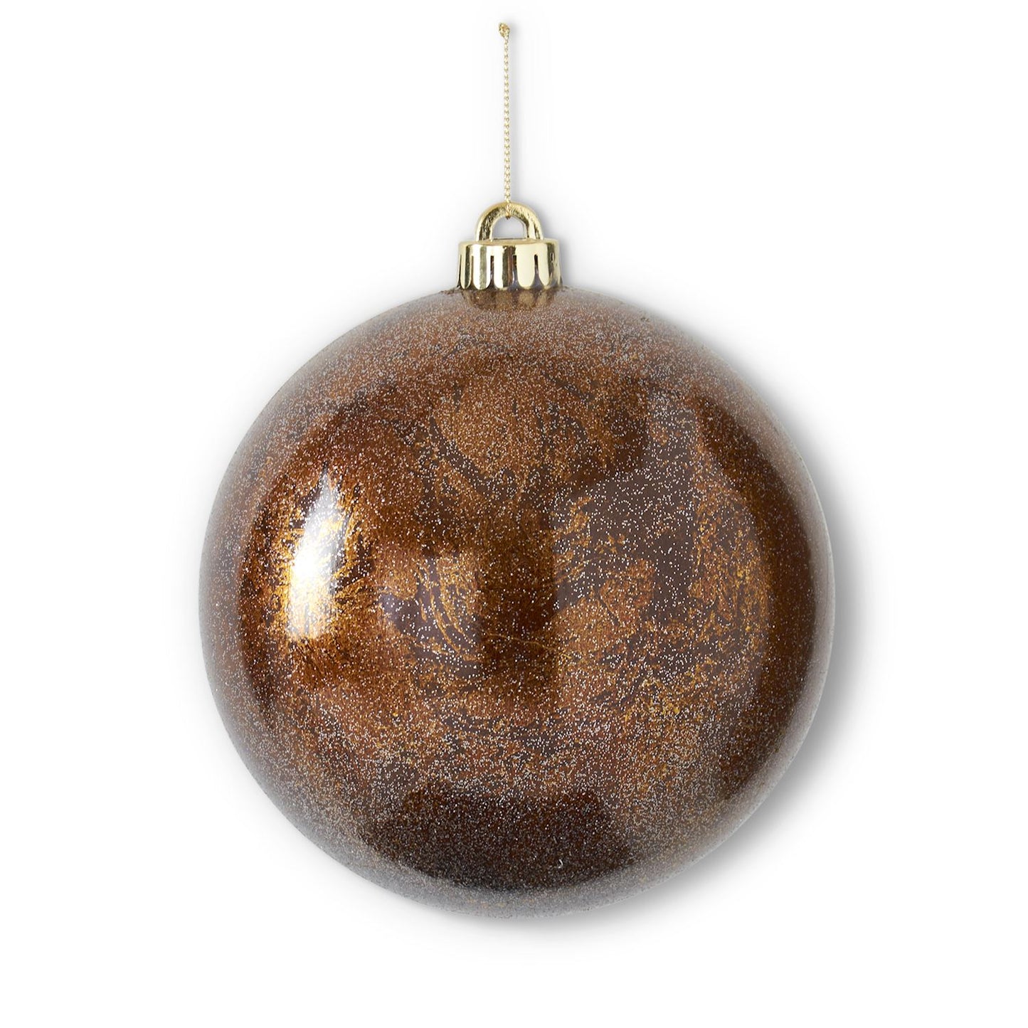 6 Inch Glittered Bronze Round Gold Leaf Shatterproof Ornament