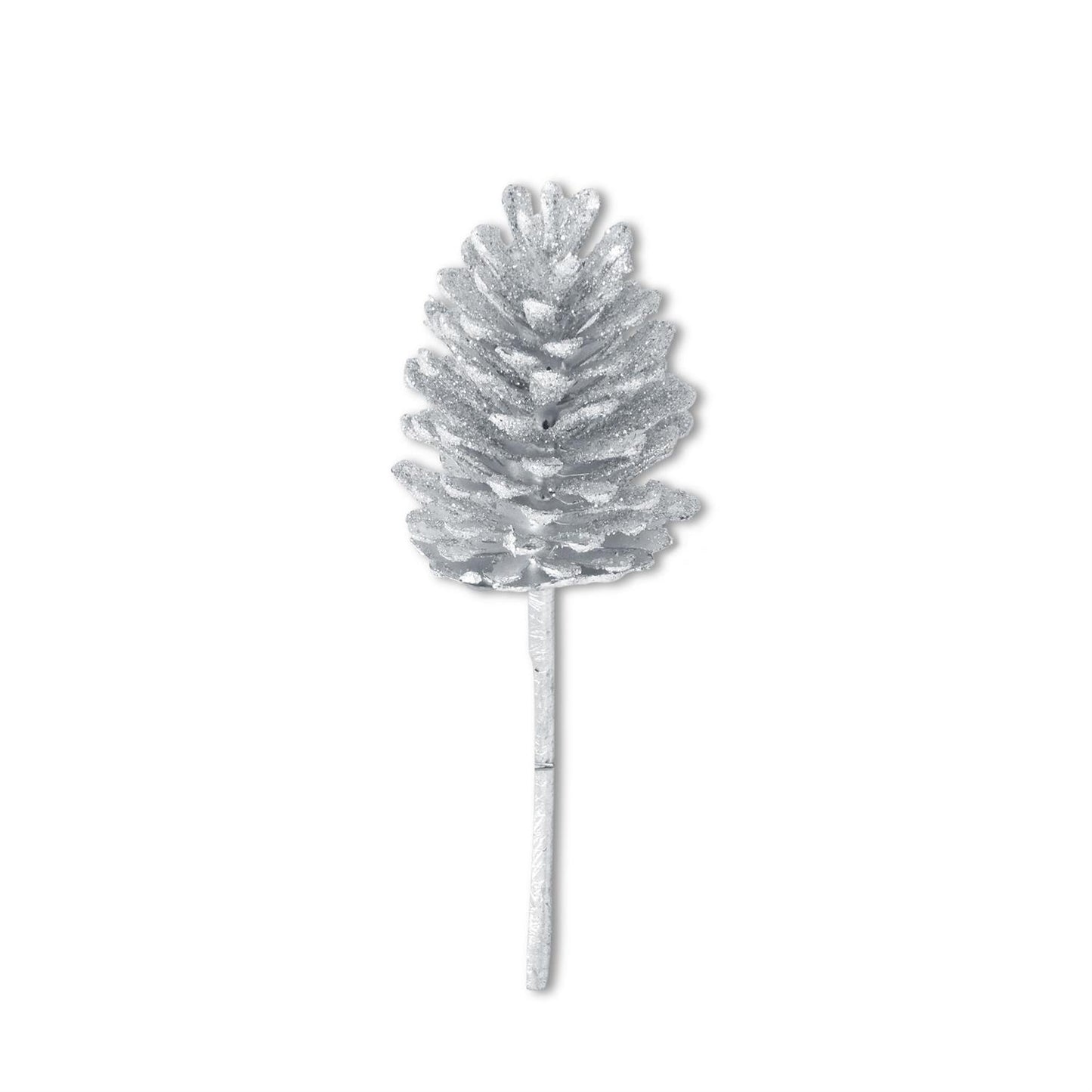 12.5 Inch Silver Glittered Pinecone Pick