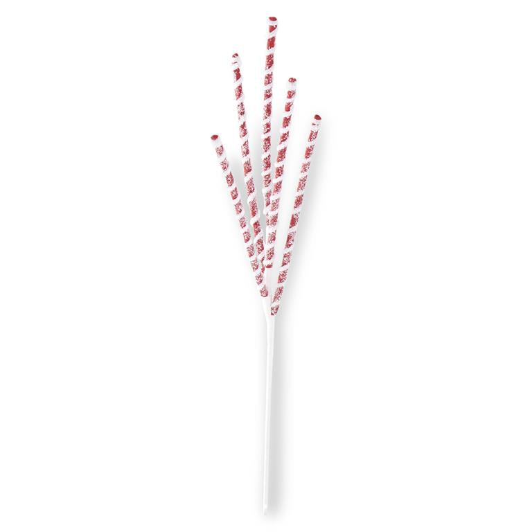 25 Inch Glittered Red & White Flocked Spiral Spike Spray