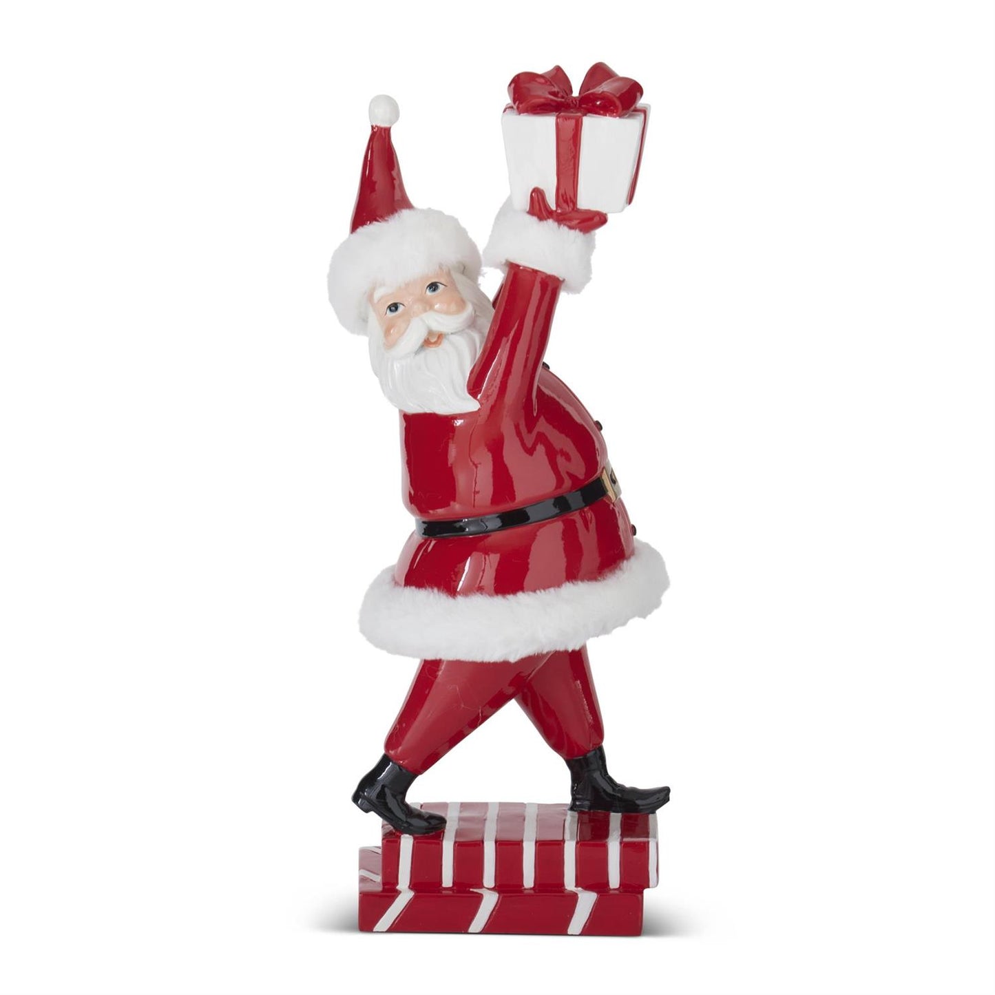 16.5 Inch Glossy Red Resin Santa Holding Gift