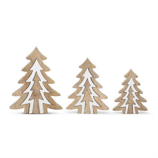 Wood Trees w/White Enameled Center Cutout Trees