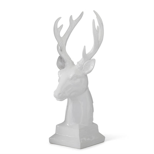 16.5 Inch Ceramic Glossy White Deer Bust