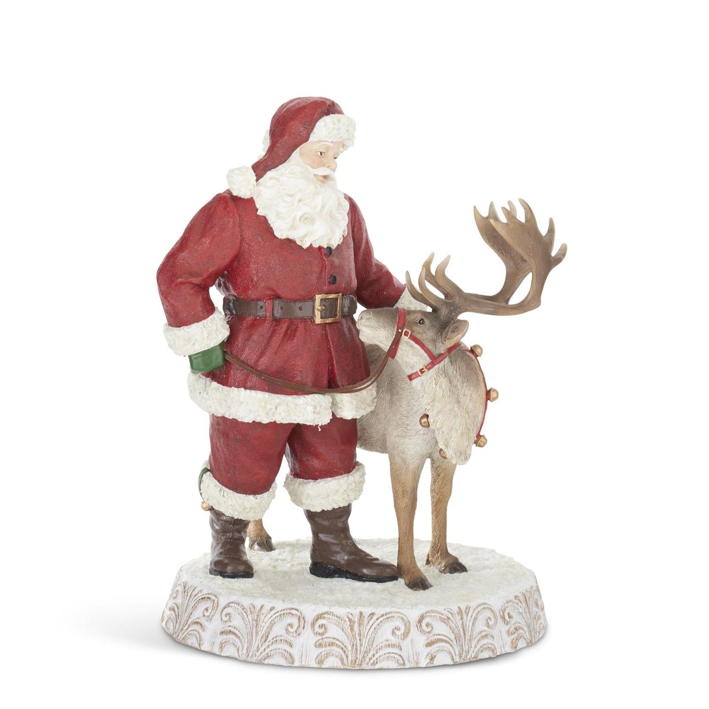 14 Inch Resin Santa w/Reindeer Winter Scene