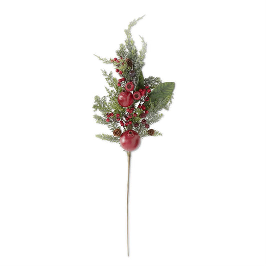 35 Inch Mixed Pine Stem w/Magnolia Pomegranate Red Berry Pod & Pin