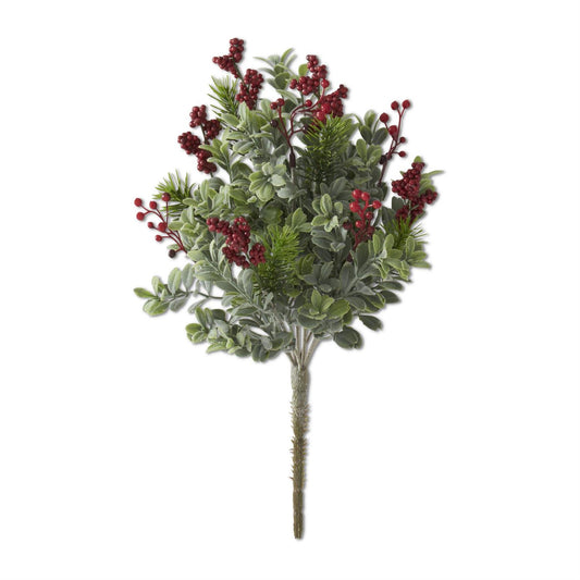 14 Inch Boxwood Pine and Red Berries Bush