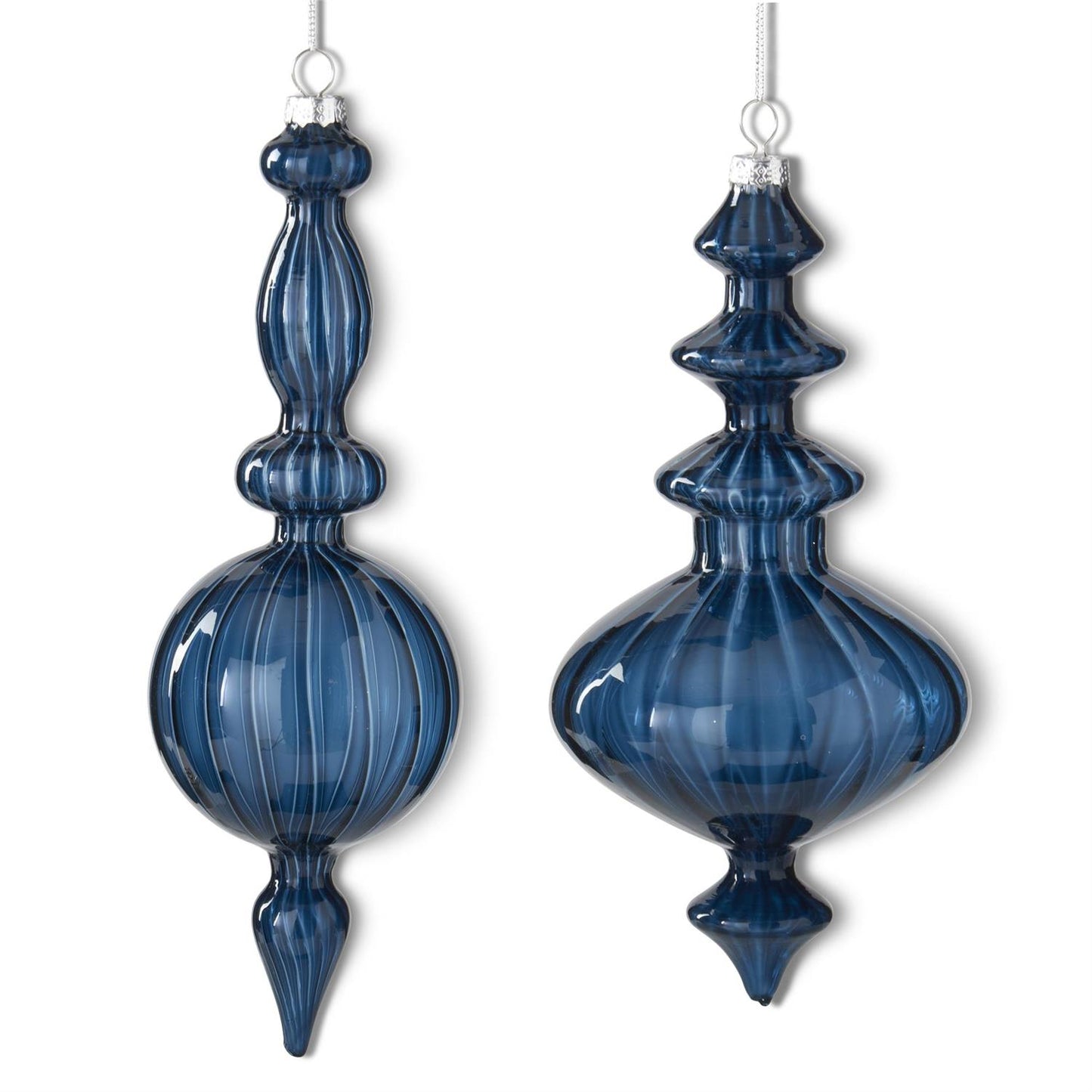 Assorted Dark Blue Finial Glass Ornaments