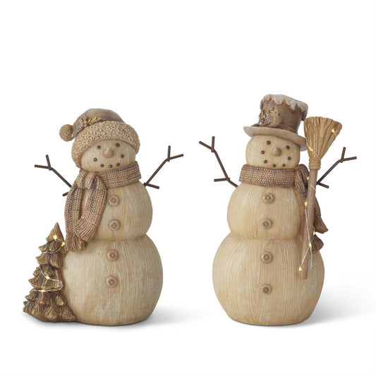 Resin Woodgrain LED Musical Snowmen w/Timers