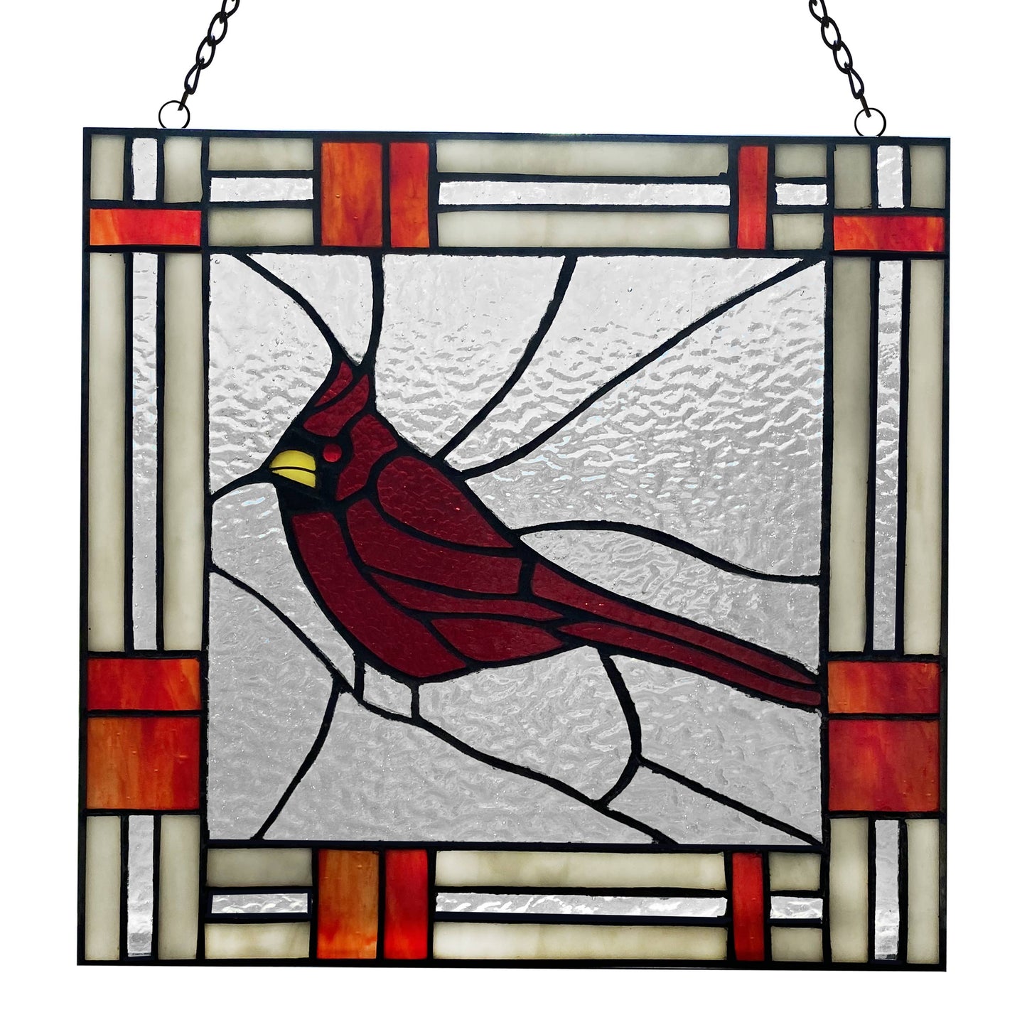 11"H Clara the Cardinal Red Stained Glass Window Panel