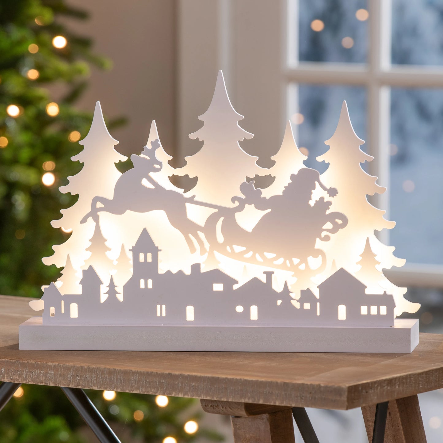 16.75" Long LED Sled with Reindeer Scene Table Decor