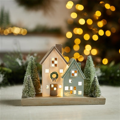 LED Houses 8"L x 5"H Resin 2 AAA Batteries Not Included