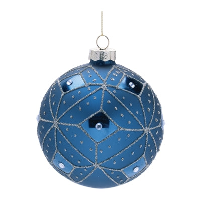 Ball Ornament 4”D Glass Blue