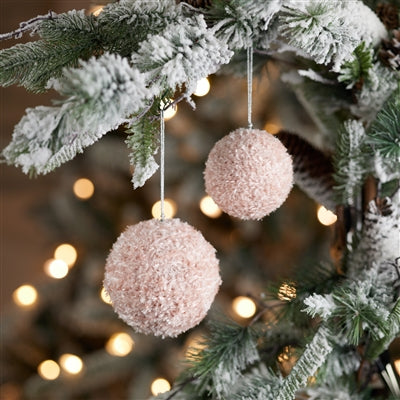 Ball Ornament (Set of 2) 3"D, 4"D Plastic/Polyester Pink