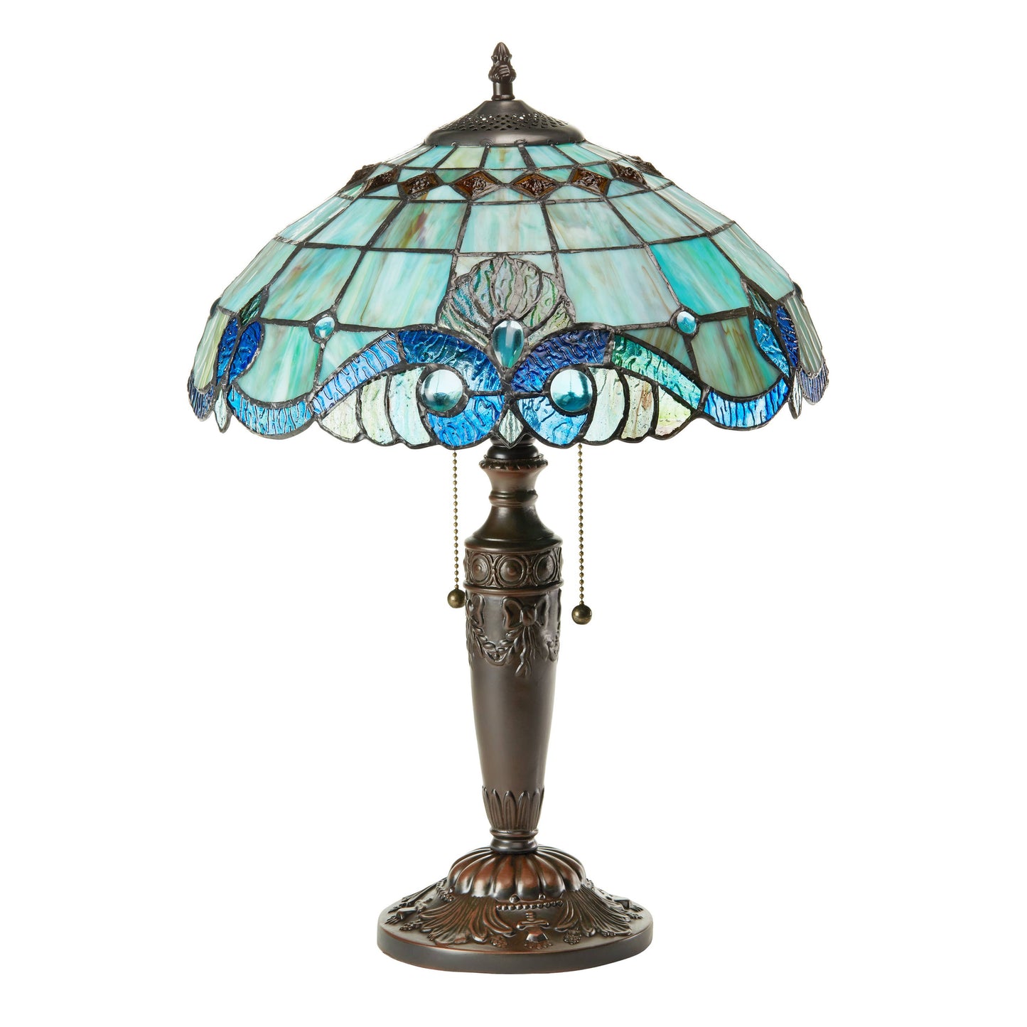 20"H Jasmine Blue  & Green Stained Glass Table Lamp