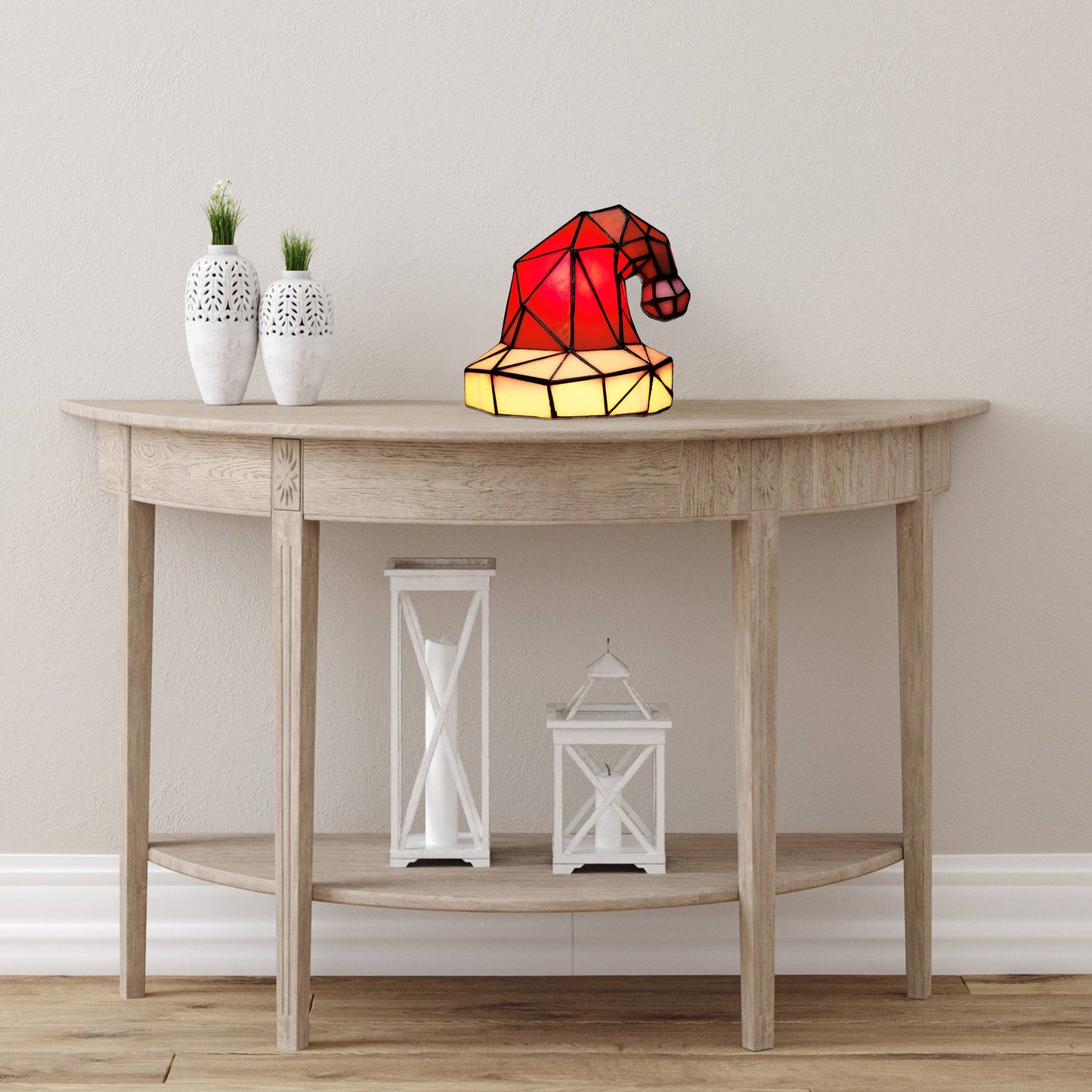 7.75"H Santa Hat Stained Glass Novelty Accent Lamp