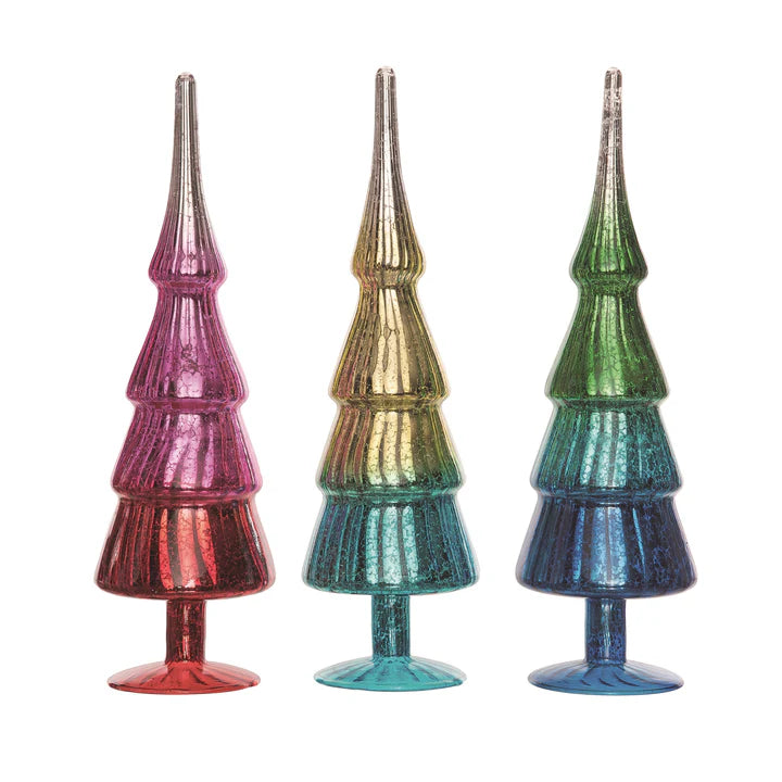 Lg Glass Colorful Tree Decor 3 Asst