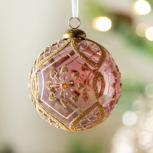 Antique Rose Bead Encrusted Glass Ornament