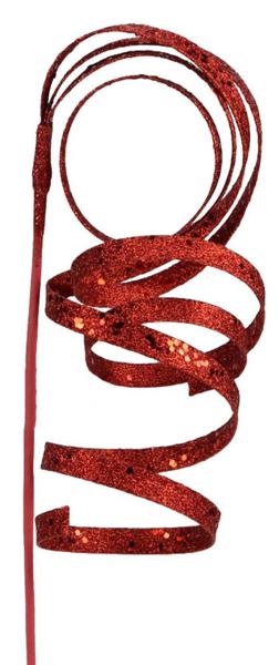 23.5"L Curly Glitter Ribbon Pick Red