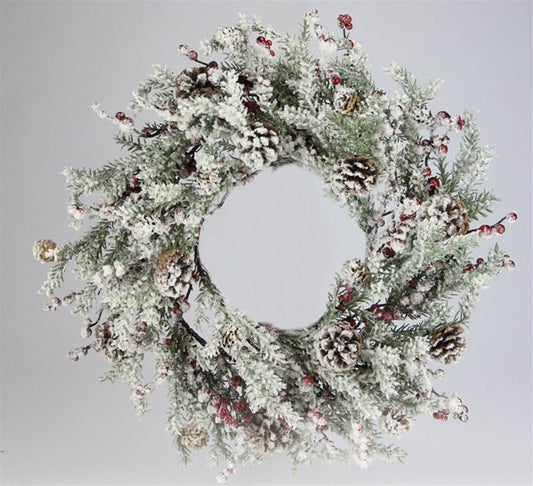 24"DIA SNOW/BERRY/PINECONE WREATH