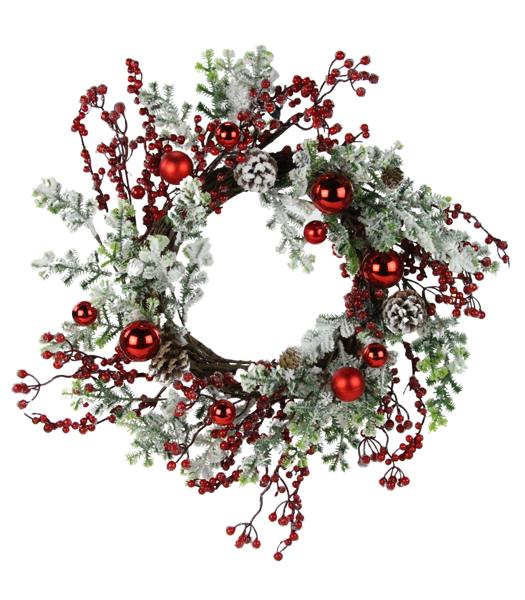 21.5"DIA FLOCKED PINE WREATH W/BERRIES