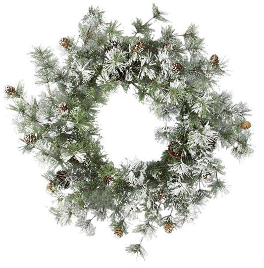 24"DIA MINI PINE/PINECONE WREATH  W/SNOW