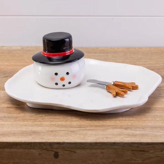 Dol Melted Snowman Plate w/Spreader S/4