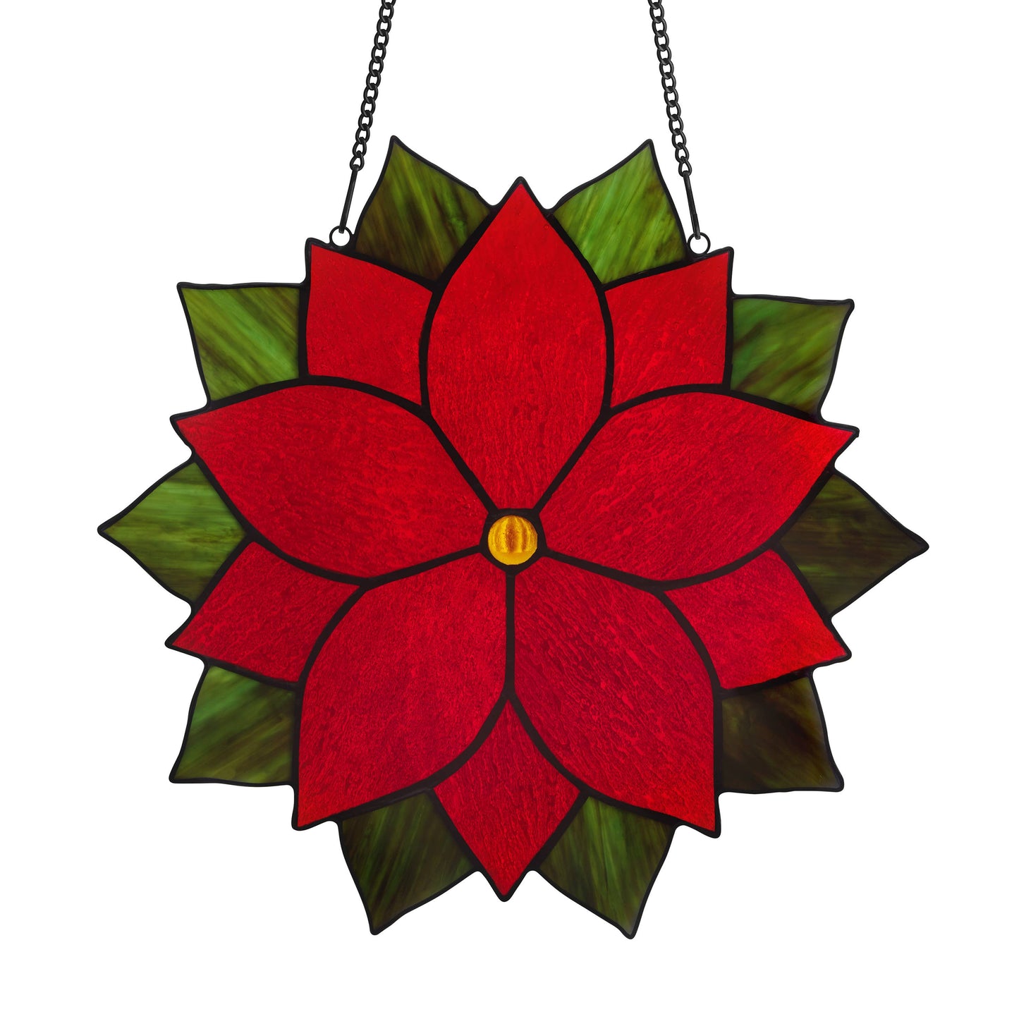 12"H Mary Red Holiday Poinsettia Stained Glass Window Panel