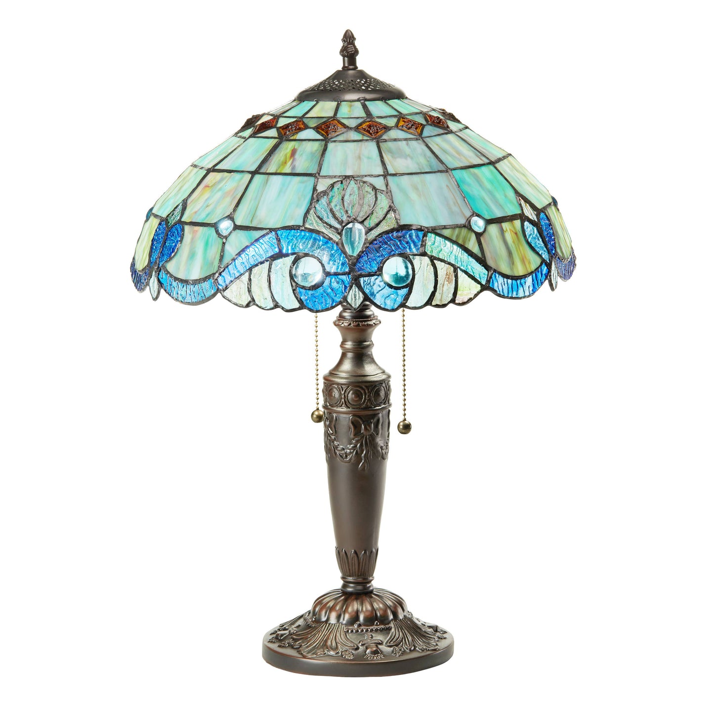 20"H Jasmine Blue  & Green Stained Glass Table Lamp