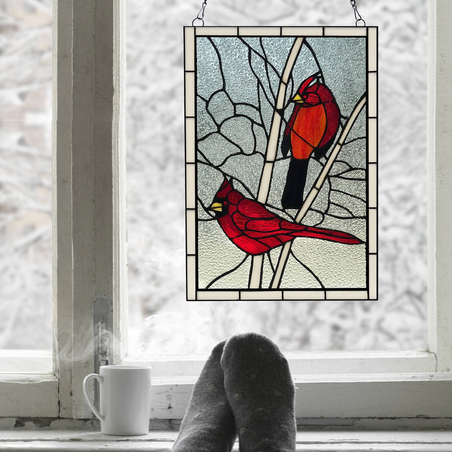 18.5"H Annabelle Red Cardinal Stained Glass Window Panel