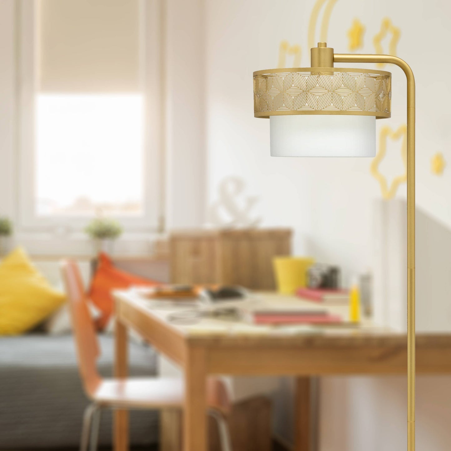 62.25"H Alena Mixed-Material Gold & White Shade Floor Lamp